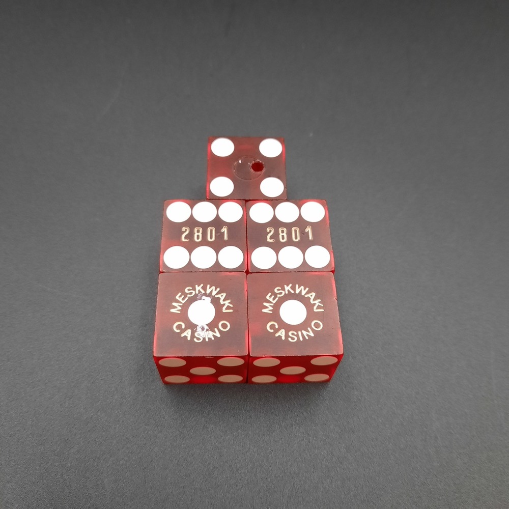 Meskwaki Casino Red Translucent Precision Craps Dice Set Matching Serial 2801